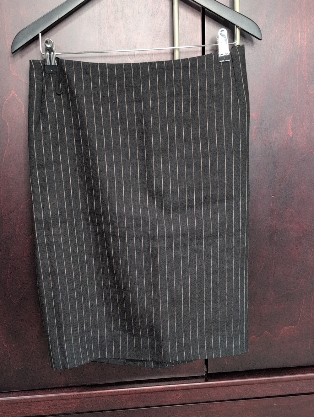 Ralph Lauren Purple Label Black Pencil Skirt with Thin Cream Pinstripes 10